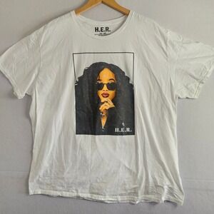 H.E.R. Artist Portrait Graphic T-Shirt White Cotton R&B Concert Tee 2XL